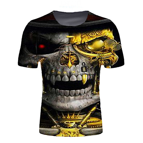 

Men's T shirt Shirt Graphic Skull Short Sleeve Daily Tops Basic Elegant Round Neck Yellow