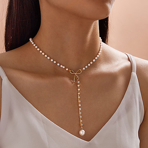 

Women's Necklace Classic Bowknot Dainty Classic Elegant Trendy Imitation Pearl Chrome Gold 47 cm Necklace Jewelry 1pc For Anniversary Party Evening Masquerade Beach Festival