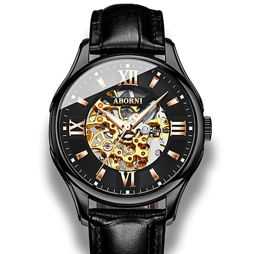 

Men's Mechanical Watch Automatic self-winding Genuine Leather Water Resistant / Waterproof Analog Classic Casual - Golden / Brown Black / Silver BlackGloden / Stainless Steel