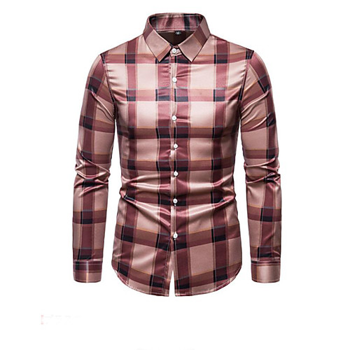 

Men's Plaid Print Shirt Sexy Street chic Daily Going out White / Dark Gray / Brown