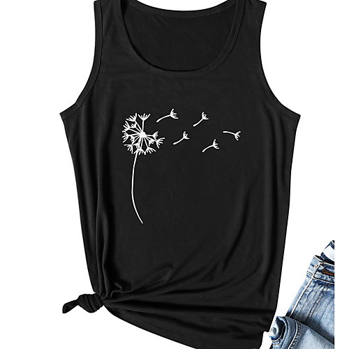

Women's Tank Top Geometric Round Neck Tops Black Light gray