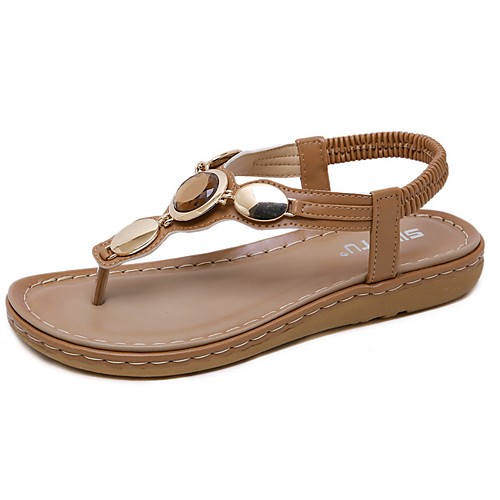 

Women's Sandals Summer Flat Heel Open Toe Boho Daily PU Almond / Black / Brown