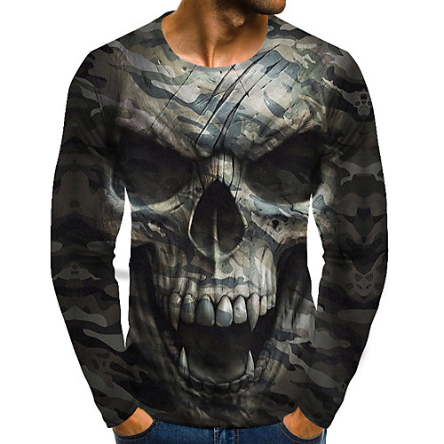 

Men's T shirt Shirt Graphic Skull Plus Size Print Long Sleeve Daily Tops Streetwear Exaggerated Round Neck Rainbow