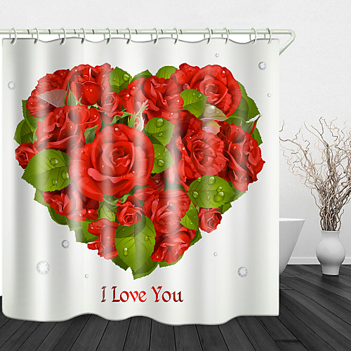 

Romantic red Hearts Digital Print Waterproof Fabric Shower Curtain for Bathroom Home Decor Covered Bathtub Curtains Liner Includes with Hooks