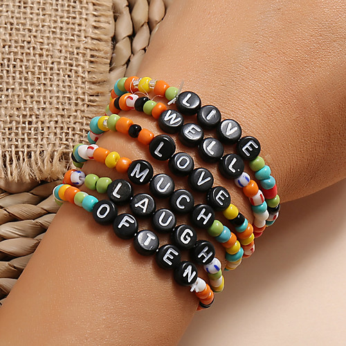 

6pcs Women's Bead Bracelet Vintage Bracelet Bracelet Beaded Alphabet Shape Classic Holiday Trendy Fashion Boho Plastic Bracelet Jewelry Rainbow For Gift Date Birthday Beach Festival