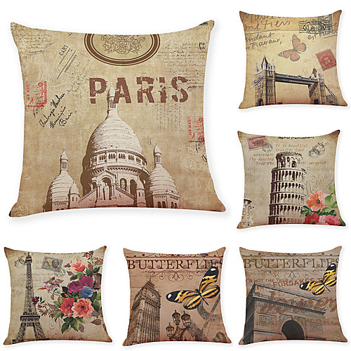 

6 pcs Faux Linen Pillow Cover, Cartoon Simple Modern Square Traditional Classic