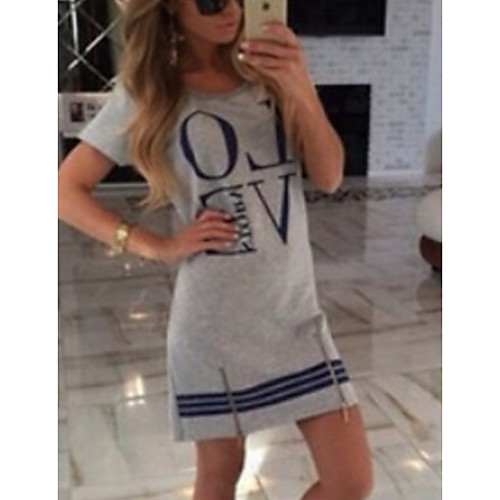 

Women's Shift Dress Knee Length Dress - Short Sleeves Color Block Letter Summer Casual 2020 White Black Gray S M L XL XXL XXXL