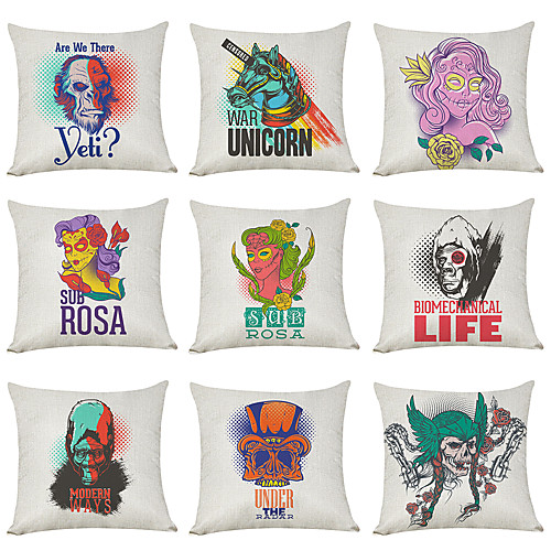 

9 pcs Linen Pillow Cover, Retro Style North American Tide Street Casual Modern Square Traditional Classic