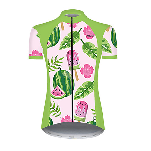 

21Grams Women's Short Sleeve Cycling Jersey Summer Nylon Polyester PinkGreen Floral Botanical Watermelon Fruit Bike Jersey Top Mountain Bike MTB Road Bike Cycling Ultraviolet Resistant Quick Dry