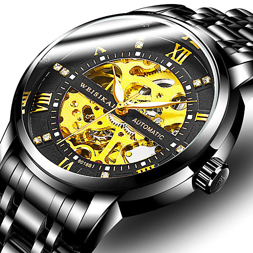 

WEISIKAI Men's Mechanical Watch Automatic self-winding Modern Style Stylish Stainless Steel Water Resistant / Waterproof Hollow Engraving Noctilucent Analog Fashion Big Face - Black / Silver