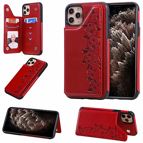 

Case For Apple iPhone 11 / iPhone 11 Pro / iPhone 11 Pro Max Card Holder / with Stand Back Cover Cat PU Leather