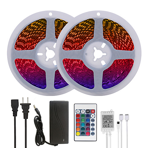 

Bright RGB LED Strip Lights 32.8ft 10M RGB Tiktok Lights 1200LEDs SMD 5050 with 24 Keys IR Remote Controller and 100-240V Adapter for Home Bedroom Kitchen TV Back Lights DIY Deco