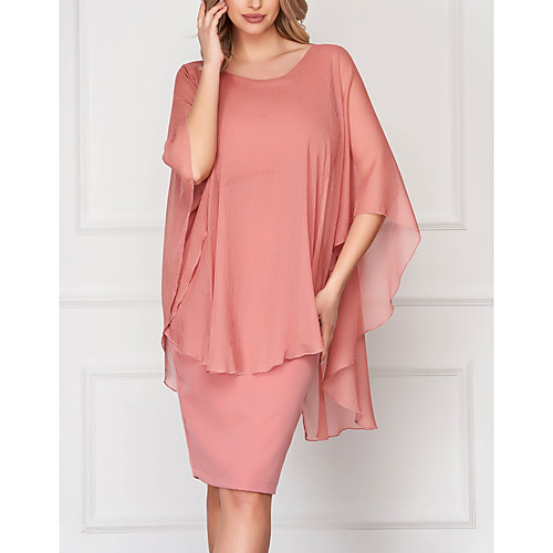 

Women's Sheath Dress Knee Length Dress - 3/4 Length Sleeve Solid Color Summer Casual Daily 2020 Blushing Pink M L XL XXL XXXL