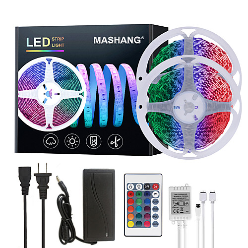 

32.8ft 10M LED Strip Lights RGB SMD 2835 Tiktok Lights 600LEDs SMD 5050 with 24 Keys IR Remote Controller and 100-240V Adapter for Home Bedroom Kitchen TV Back Lights DIY Deco