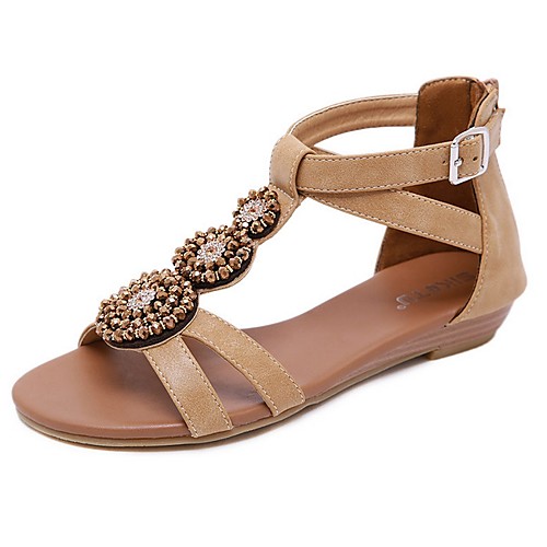 

Women's Sandals Summer Flat Heel Open Toe Daily PU Almond / Black / Brown