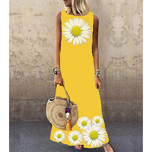 

Women's Shift Dress Maxi long Dress - Sleeveless Floral Summer Work 2020 White Yellow S M L XL XXL XXXL XXXXL XXXXXL