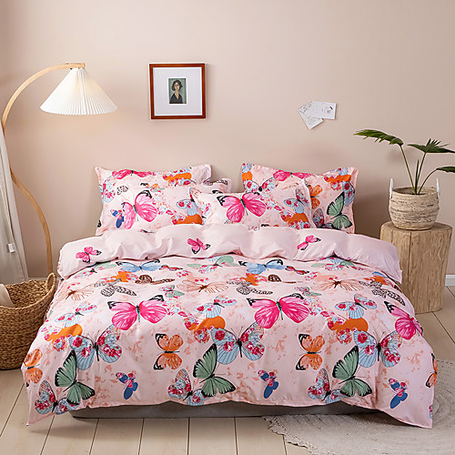 

Duvet Cover Sets 4-Piece set with Zipper Closure / Modern Butterfly Printed / Ultra Silky Soft Polyester / Comfortable and Breathable / 1 Duvet Cover and 1 Fitted Sheet and 2 Pillow Shams