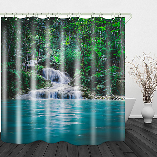 

Mountain Water Pond Digital Print Waterproof Fabric Shower Curtain for Bathroom Home Decor Covered Bathtub Curtains Liner Includes with Hooks