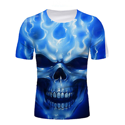 

Men's T shirt Graphic Skull Print Short Sleeve Daily Tops Blue