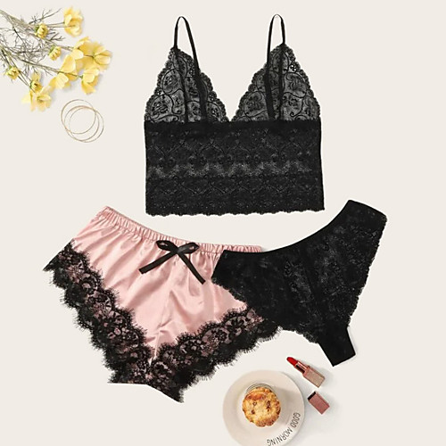 

Women's Normal Suits Backless Lace Bow Patchwork Embroidered Spandex V Neck / Strap / Erotic / Strap