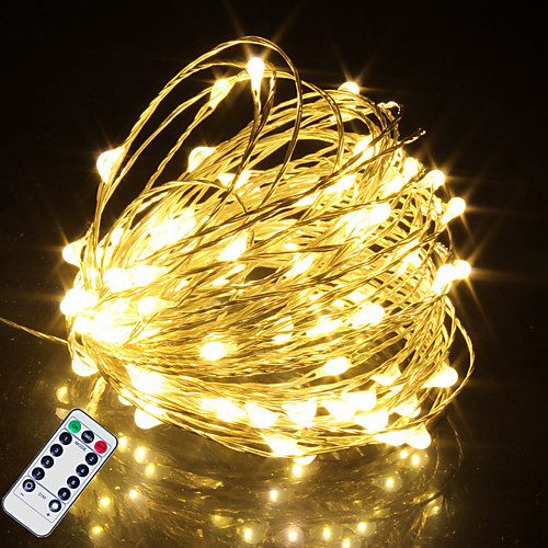 

10M 100 LEDs Waterproof Remote Control Copper Wire LED Light String Battery-Powered Fairy Lights Christmas Wedding Birthday Family Party Room Decoration Without Battery