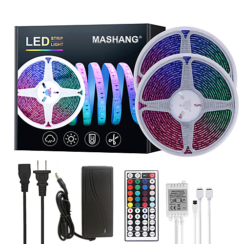 

32.8ft 10M LED Strip Lights RGB Tiktok Lights Waterproof SMD 2835 600LEDs SMD 5050 with 44 Keys IR Remote Controller and 100-240V Adapter for Home Bedroom Kitchen TV Back Lights DIY Deco