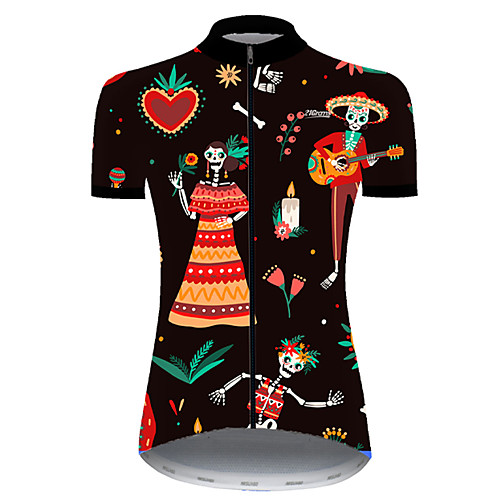 

21Grams Women's Short Sleeve Cycling Jersey Nylon Polyester Black / Orange Skull Floral Botanical Funny Bike Jersey Top Mountain Bike MTB Road Bike Cycling Breathable Quick Dry Ultraviolet Resistant