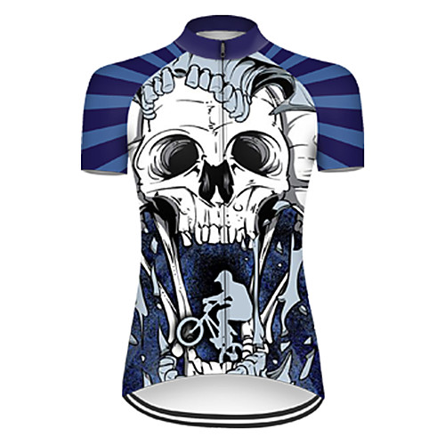 

21Grams Women's Short Sleeve Cycling Jersey Summer Nylon Polyester BlueWhite Sugar Skull Skull Funny Bike Jersey Top Mountain Bike MTB Road Bike Cycling Ultraviolet Resistant Quick Dry Breathable