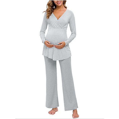 

Women's Deep V Suits Pajamas Solid Colored