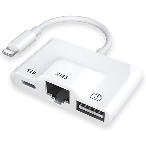 

Lighting Hub RJ45 Ethernet LAN Wired Network Adapter3 in 1 Wired Ethernet and USB 3 Camera Adapter and Charger Port Compatible with iPhone/iPad