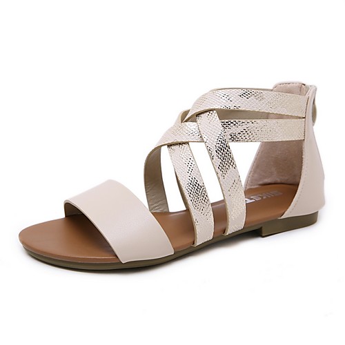 

Women's Sandals Summer Flat Heel Open Toe Roman Shoes Daily PU Black / Beige