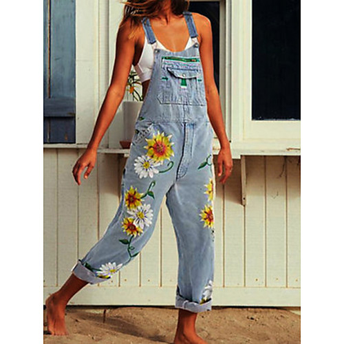 

Women's Blue Light Blue Jumpsuit Onesie, Floral S M L