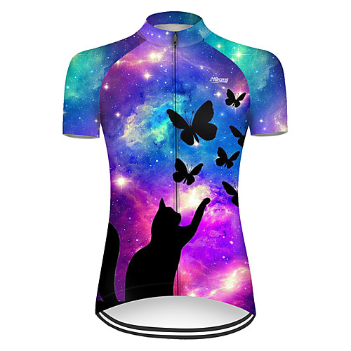 

21Grams Women's Short Sleeve Cycling Jersey Nylon Polyester Violet Cat Butterfly Animal Bike Jersey Top Mountain Bike MTB Road Bike Cycling Breathable Quick Dry Ultraviolet Resistant Sports Clothing