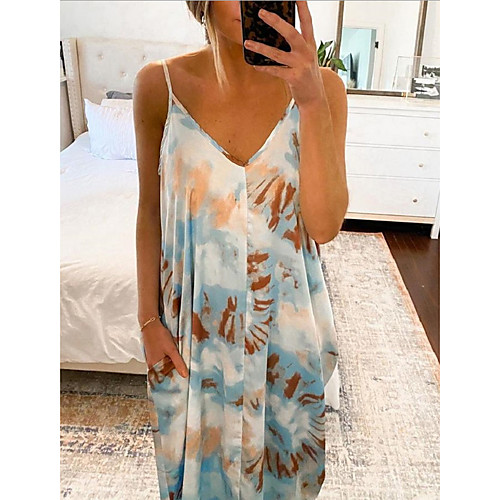 

Women's Strap Dress Maxi long Dress - Sleeveless Print Summer Casual Mumu 2020 Light Blue S M L XL