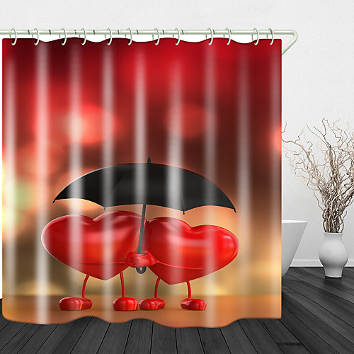 

Two Hearts Pattern Digital Print Waterproof Shower Curtain for Bathroom Decor Polyester Bathtub Curtains with Hooks 1PC 72 Inch