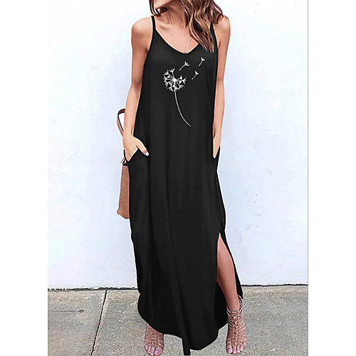 

Women's Strap Dress Maxi long Dress - Sleeveless Print Summer Casual Chinoiserie 2020 Black Dusty Blue S M L XL