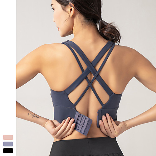 

Women's Sports Bra High Support Summer Removable Pad Wireless Fashion Black Blue Pink Nylon Spandex Yoga Fitness Gym Workout Bra Top Sport Activewear High Impact Moisture Wicking Quick Dry Breathable
