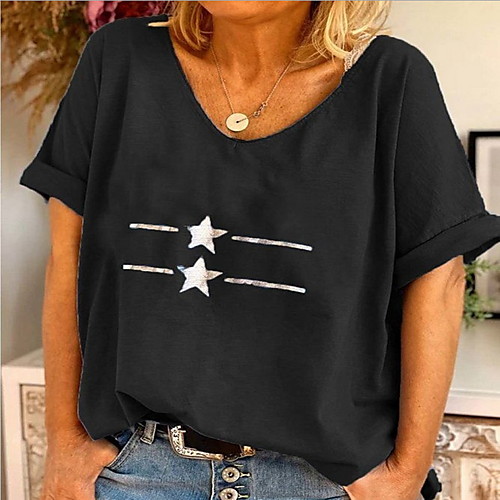 

Women's T shirt Geometric V Neck Tops Black Blue Yellow
