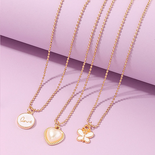 

Women's Pendant Necklace Necklace Classic Alphabet Shape Heart Butterfly Classic Elegant Trendy Fashion Imitation Pearl Chrome Gold 45 cm Necklace Jewelry 3pcs For Wedding Party Evening Birthday