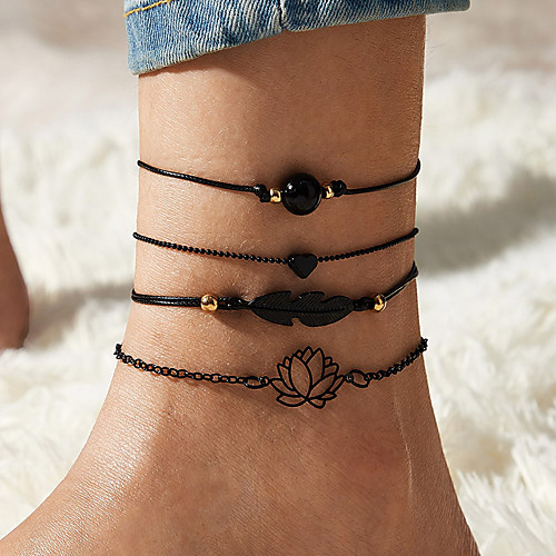 

Leg Chain Simple Classic Trendy Women's Body Jewelry For Gift Holiday Retro Alloy Heart Flower Black 4 Pieces