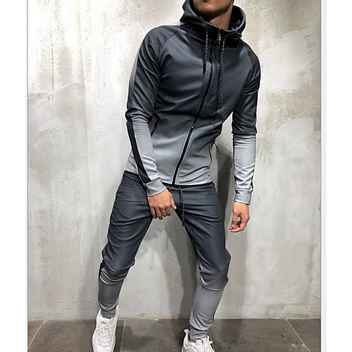 

Men's Activewear Set Color Block Hooded Basic Hoodies Sweatshirts Blue Gray Green