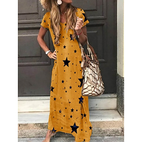 

Women's A-Line Dress Maxi long Dress - Short Sleeves Geometric Summer Casual 2020 Blue Purple Red Yellow Gray S M L XL XXL XXXL XXXXL XXXXXL