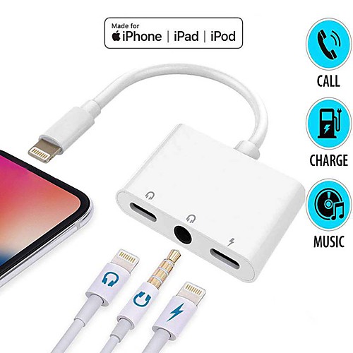 

3 in 1 Lighting to 3.5mm Headphone Jack AdapterAUX Dual Audio Adapter for iPhone iPad