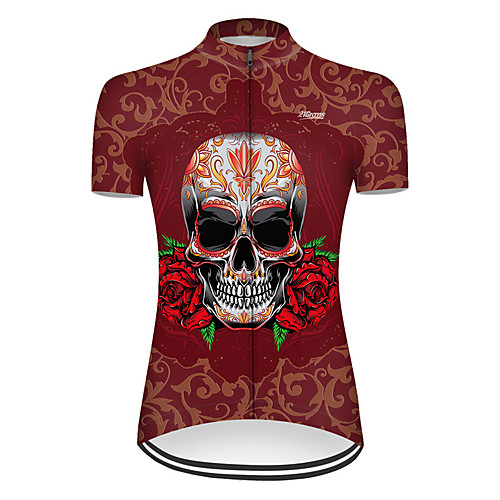 

21Grams Women's Short Sleeve Cycling Jersey Summer Nylon Polyester Red Sugar Skull Novelty Skull Bike Jersey Top Mountain Bike MTB Road Bike Cycling Ultraviolet Resistant Quick Dry Breathable Sports