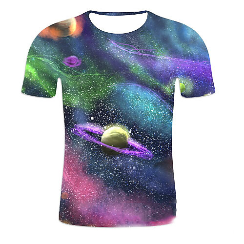 

Men's T shirt Galaxy Graphic Print Short Sleeve Daily Tops Rainbow