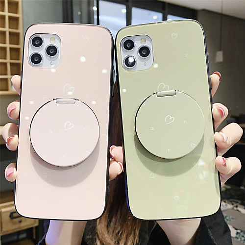 

Mirror Holder Tempered Glass Phone Case Heart Pattern for Apple iPhone Case 11 Pro Max X XR XS Max 8 Plus 7 Plus 6 Plus SE(2020) Curve Back Cover