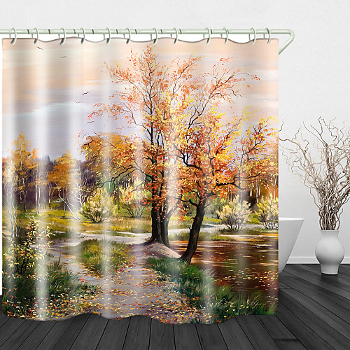 

Oil Painting Beautiful Landscape Shower Curtain for Bathroom Home Decor Covered Bathtub Curtains Liner Includes with Hooks