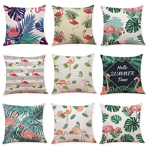 

9 pcs Faux Linen Pillow Cover Tropical Leaves Flamingo Faux Linen Pillow Case Car Pillow Cushion Sofa Pillow Pillow Office Nap Pillow