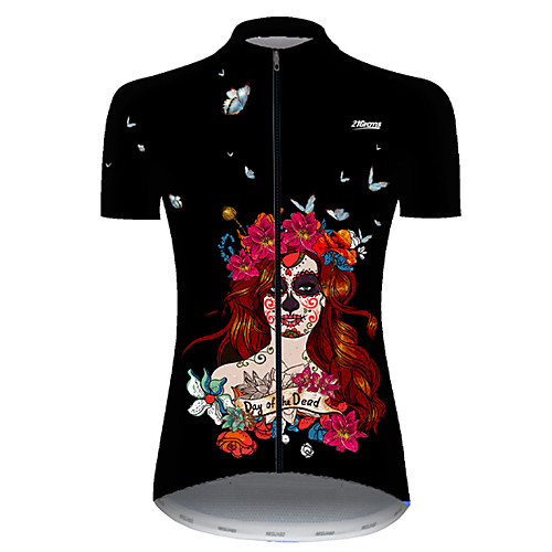 

21Grams Women's Short Sleeve Cycling Jersey Nylon Polyester Black / Red Skull Floral Botanical Bike Jersey Top Mountain Bike MTB Road Bike Cycling Breathable Quick Dry Ultraviolet Resistant Sports