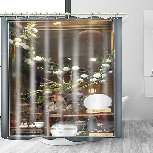 

Flowers in The Mirror Digital Print Waterproof Fabric Shower Curtain for Bathroom Home Decor Covered Bathtub Curtains Liner Includes with Hooks 72 Inch